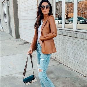 ✨NWT✨ A&F CAMEL BROWN VEGAN LEATHER BLAZER!